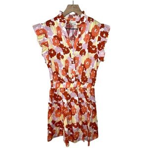 Pinch Floral Ruffle Sleeve Elastic Waist Mini Dress Size Small